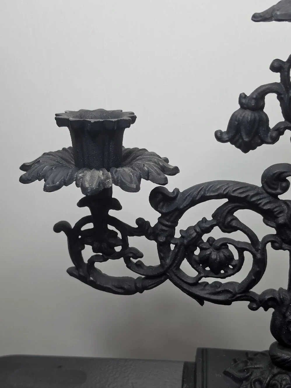 Ornate Black Metal 3-Arm Candelabra Candle Holder